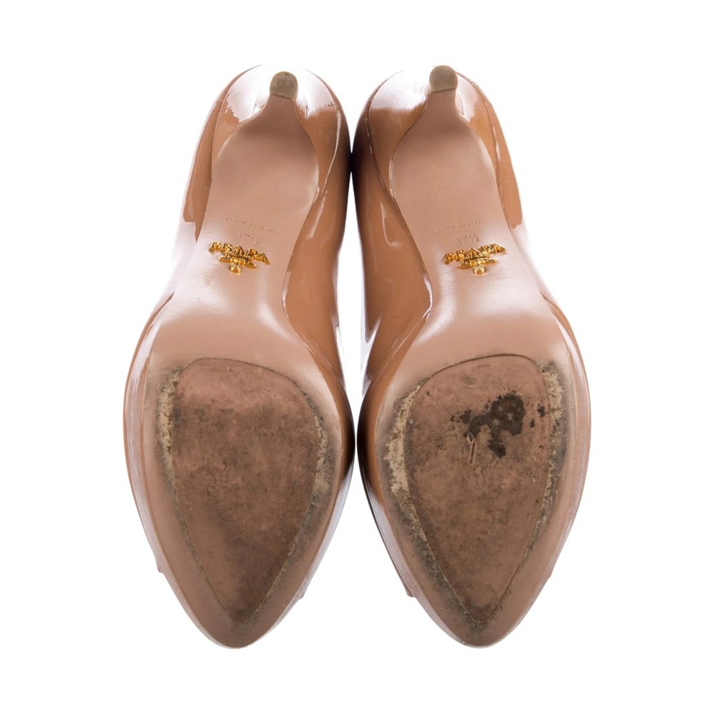 PRADA Women's Beige Patent Leather Peep Toe Platform 3.5" Heels EU 37.5 - Picture 5 of 5